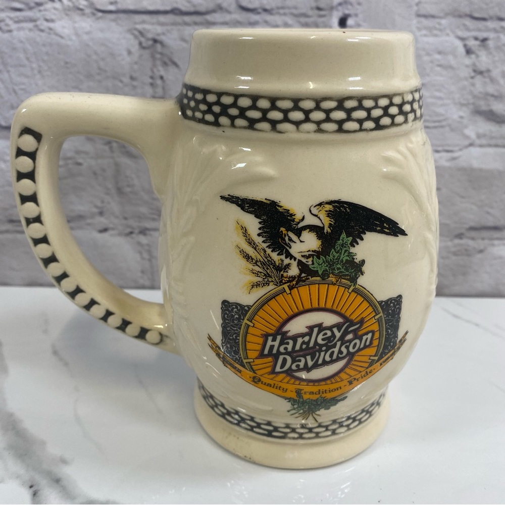 Harley-Davidson Ceramic Oversized Coffee Cup Beer Mug Stein Ivory Emblem Emboss